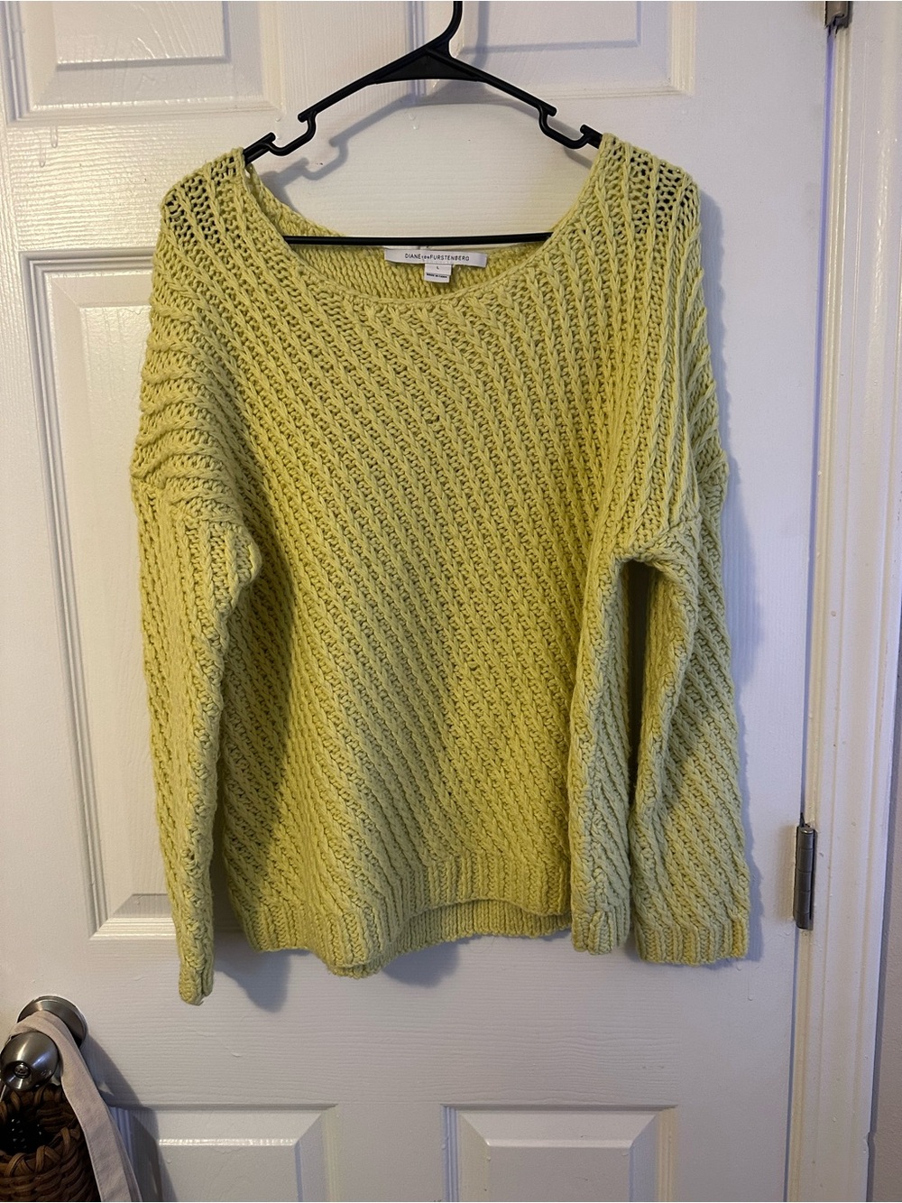 Diane Von Furstenberg Open-Knit Scoop Neck Sweater in Light Lime
